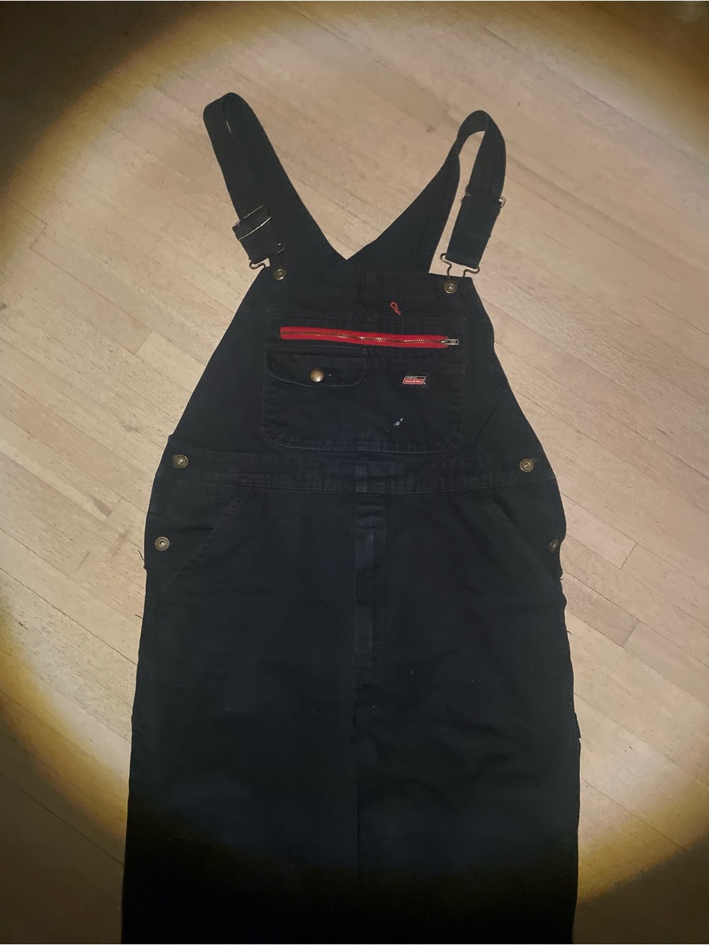 Men’s Dickies baggy dark blue overalls with red accents